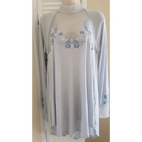 FREE PEOPLE SAHELI EMBROIDERED MESH FLORAL GLACIER ICE BLOUSE  TOP SIZE  MEDIUM - Picture 1 of 9